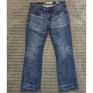 BKE Jeans Mens 30x29 Blue Jake Bootleg Denim Pants Dark Faded Whiskering Derek